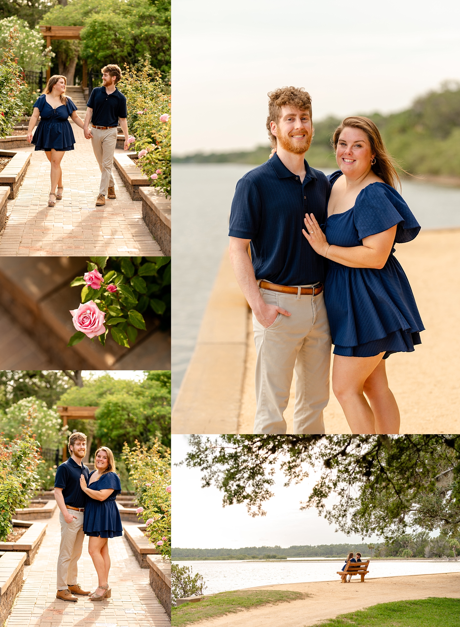 Kristen and Corey sit together during their engagement photos at Washington Oaks State Park.