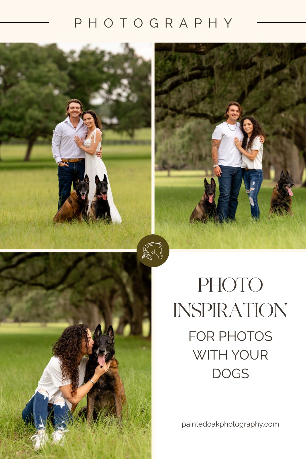 Couple kissing while their dog sits in front of them during a couples photoshoot, showing inspiration for photos with dogs.