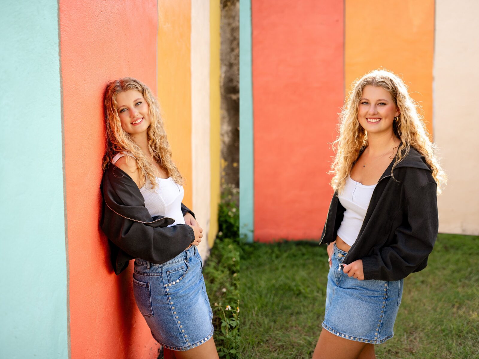 High school senior walking through downtown Thomasville, Georgia during a creative senior photography session.