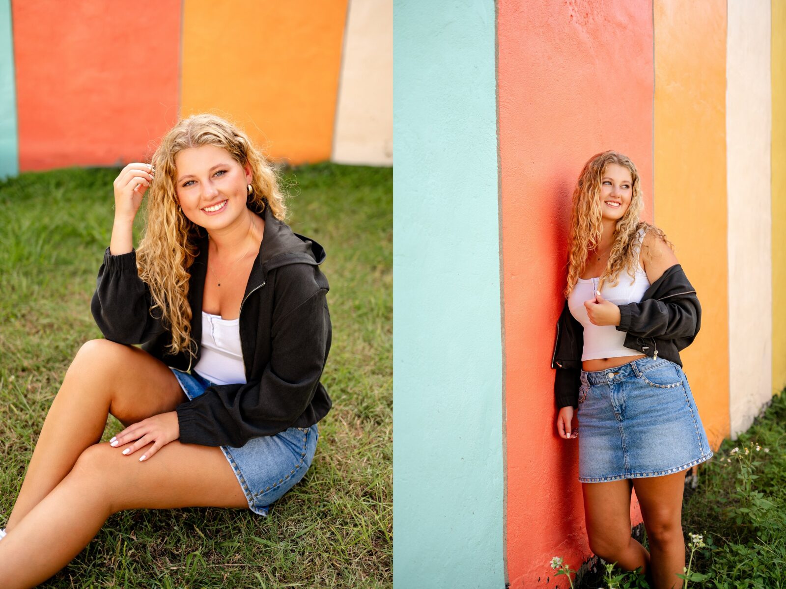 High school senior walking through downtown Thomasville, Georgia during a creative senior photography session.