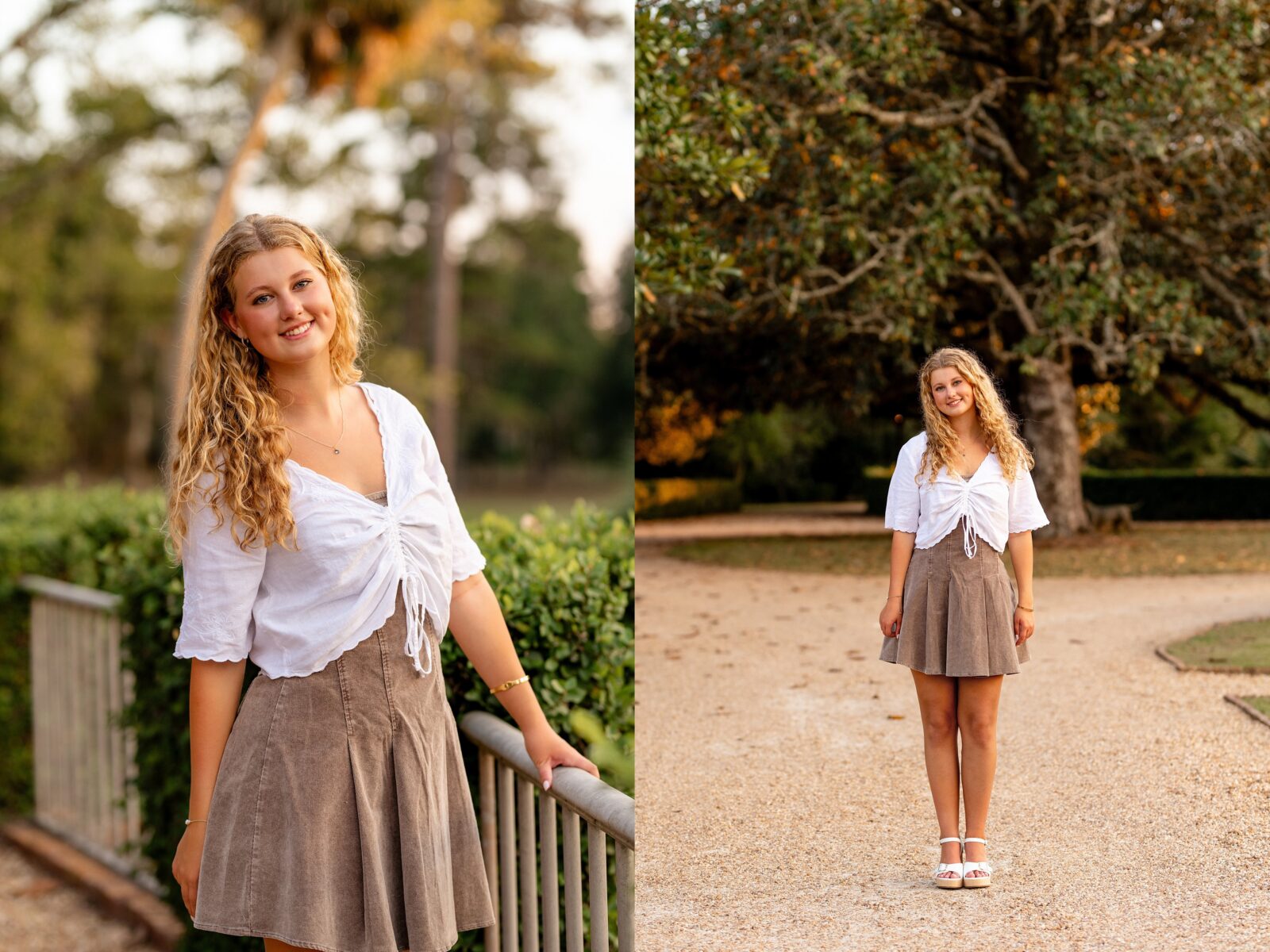 High school senior posing for portraits at Pebble Hill Plantation and downtown Thomasville, Georgia during a senior photography session.