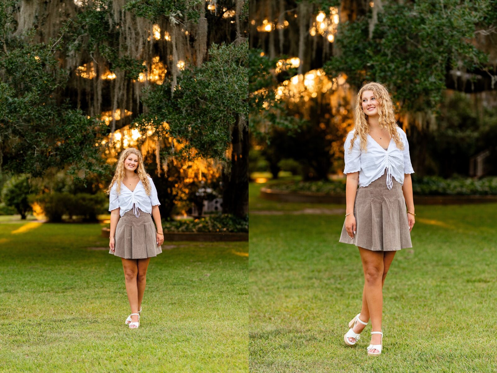 Senior girl posing at Pebble Hill Plantation in Thomasville, Georgia during a golden hour senior portrait session.