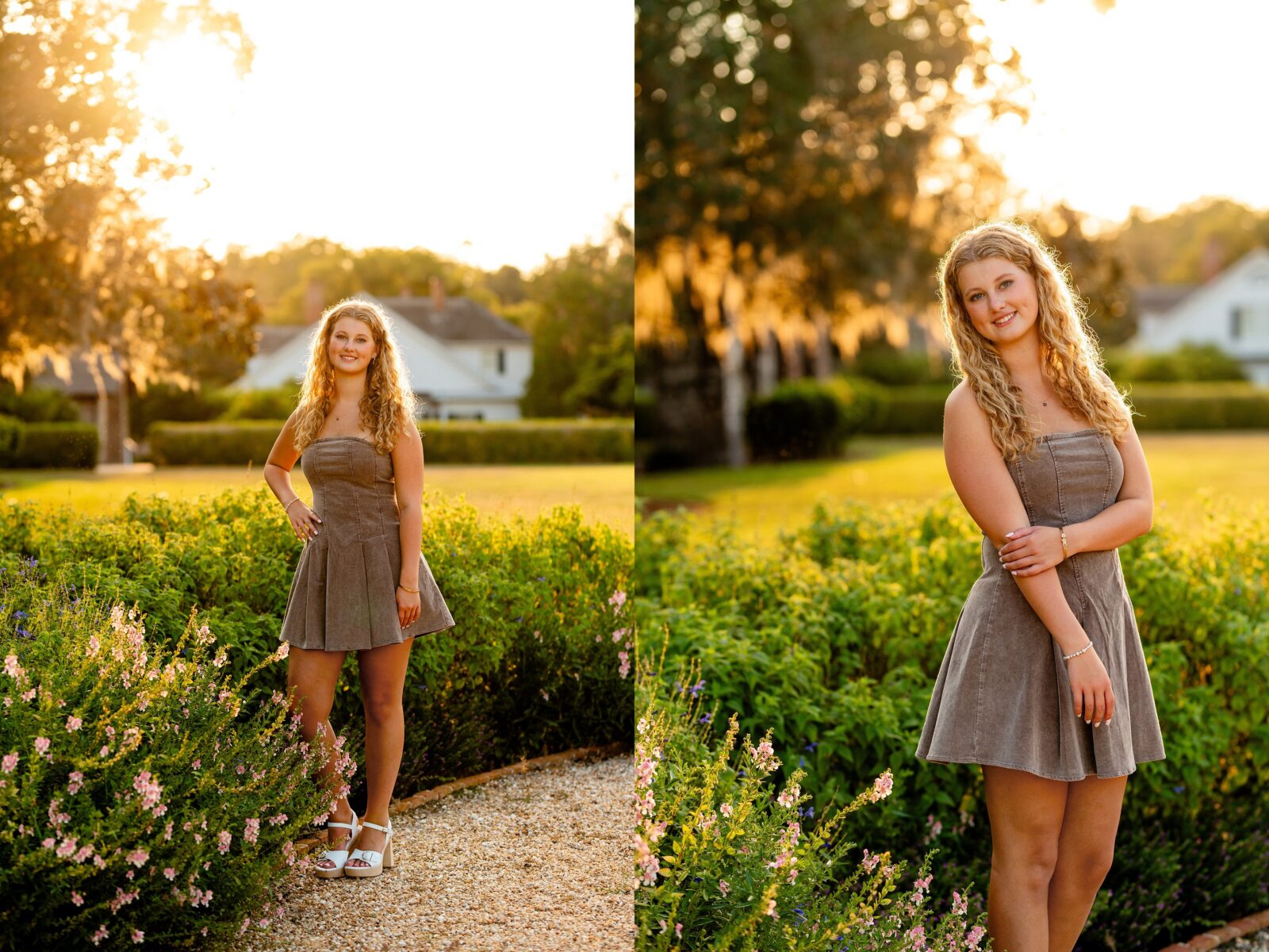 Senior girl posing at Pebble Hill Plantation in Thomasville, Georgia during a golden hour senior portrait session.