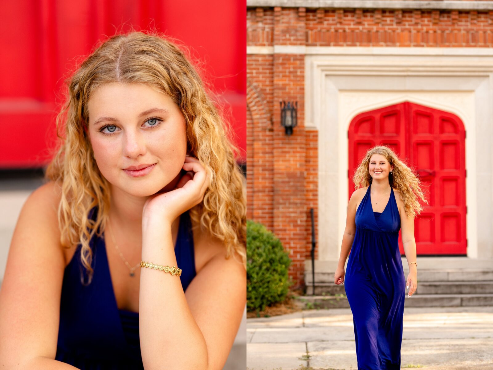 High school senior walking through downtown Thomasville, Georgia during a creative senior photography session.