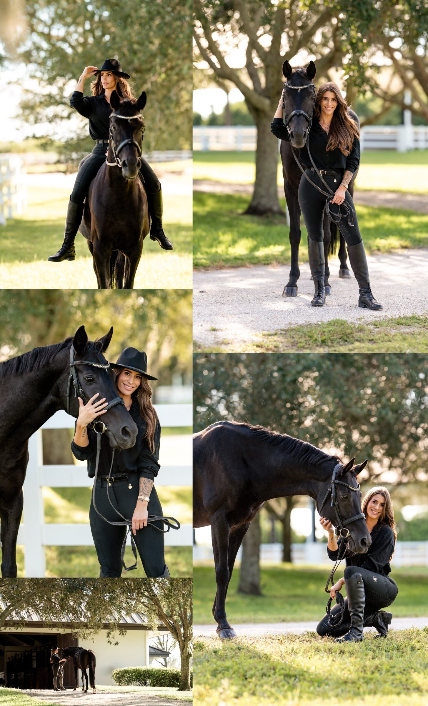 Rachel sharing a quiet moment with her black Arabian mare, Shana, during a Florida equestrian session.